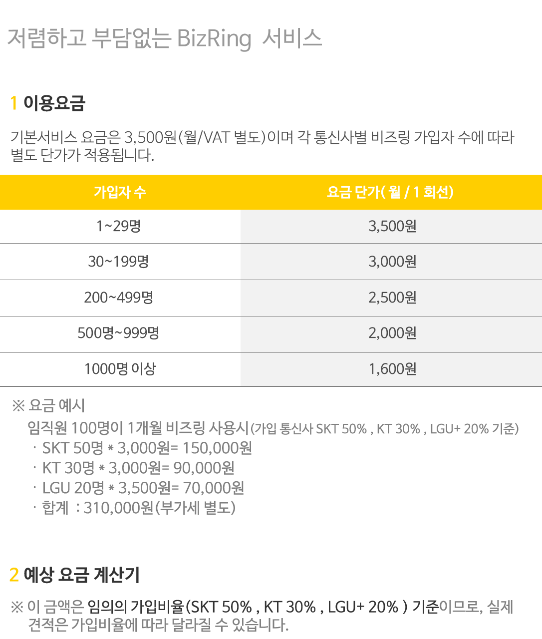 저렴하고 부담없는 BIZ RING  서비스